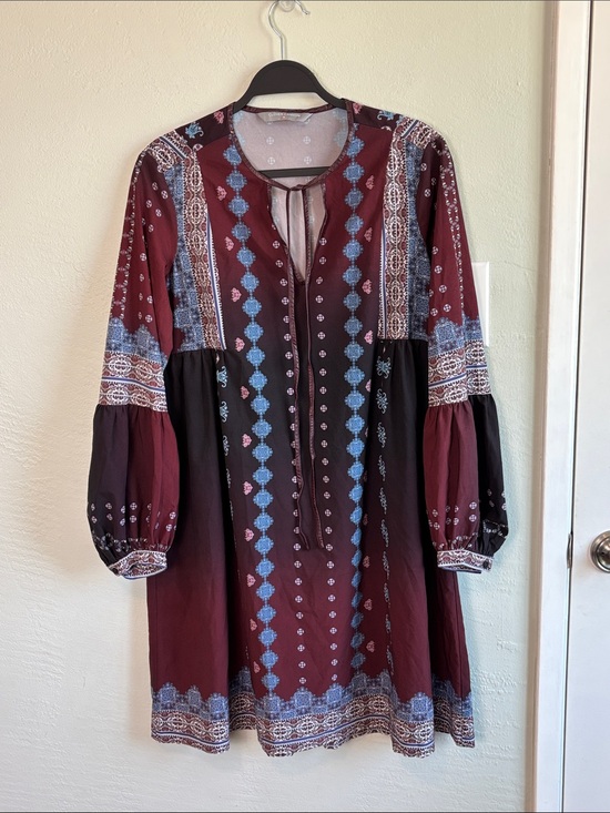 Clover Canyon Dresses & Skirts - Bundle 2/$30! Clover Canyon Burgundy and Black Boho Midi Dress with Blue Accents